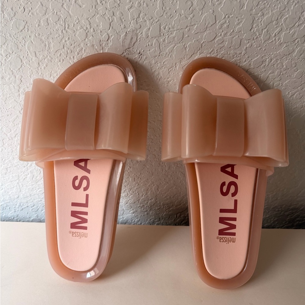 NWOT Melissa Babe Soft Bow Slides | Light Pink Designer Jelly Sandals - Picture 2 of 7